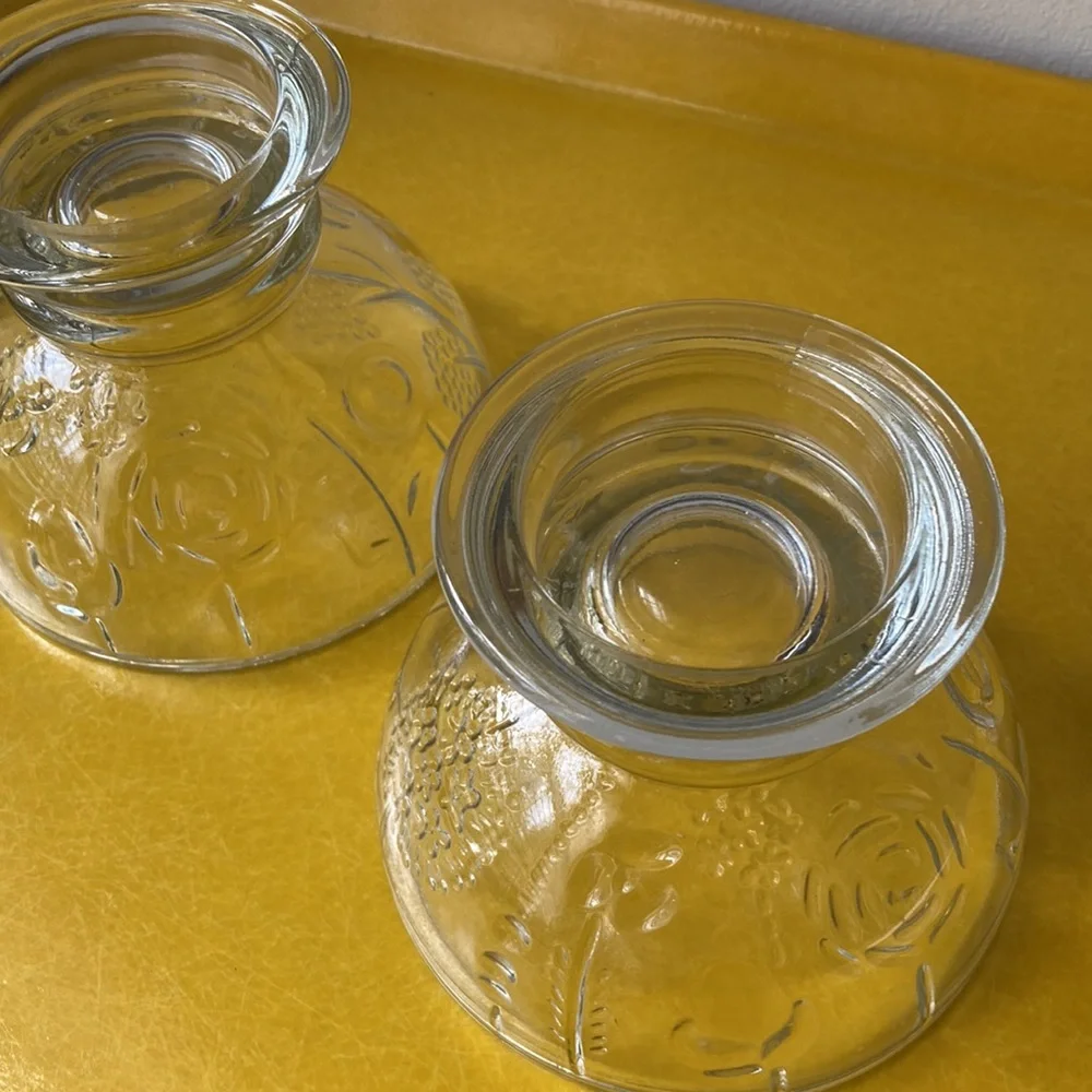 Iittala Oiva Toukka vintage footed glass pedestal bowls set of two